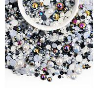 Xzeemo 2010 Piezas Cuentas de Cabujones, Perlas con Parte Trasera Plana, Cuentas Brillantes Media Esfera, Cuentas Vistoso para Decoración de Uñas Bisutería álbumes de Recortes, 6 Tamaños (C)