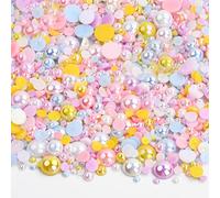 Xzeemo 2010 Piezas de Cabujones, Cuentas de Perlas con Parte Trasera Plana, Media Esfera Brillante, Vistoso para Decoración de Uñas Bisutería álbumes de Recortes, 6 Tamaños (E)