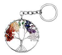 Xzeemo Llavero de Árbol de la Vida,Llavero con Piedras Preciosas, 7 Chakras Colgante del Árbol de la Vida, Llavero Amuleto de Suerte Decoración Curativas Reiki para la Amistad Mujeres Hombres(C)