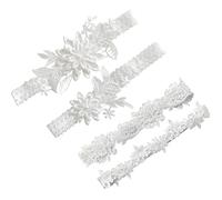 XZEIT 4 Piezas de Liga de Boda para Novias, Liga de Pierna de Encaje Nupcial, Ligas Blanco elásticas de Encaje de Flores, adecuadas para Novias, Damas de Honor, Bodas, decoración Diaria (Blanco)