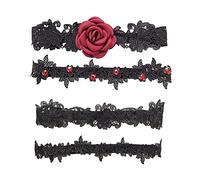 XZEIT 4 Piezas de Liga de Boda para Novias Negro, Liga de Pierna de Encaje Floral Nupcial, Ligas Negras elásticas de Encaje de Flores, adecuadas para Novias, Damas de Honor, Bodas (Negro)