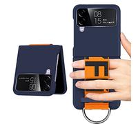 XZEIT Funda con para Samsung Galaxy Z Flip 4 con Anillo, Funda Plegable para teléfono Celular Galaxy Z Flip 4, con Correa de policarbonato en Acabado Mate, Resistente, Resistente los Golpes - Azul ma