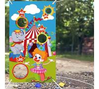 XZEIT Juego de Lanzamiento de Carnaval Cartel de Payaso de Circo,Juego de Lanzamiento de Juegos al Aire Libre para niños,Pancarta de decoración de Carnaval, Suministros de Circo con 3 pufs (30 x 53 i
