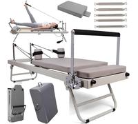 XZEIT Máquina reformador Pilates Plegable, Equipo de Pilates para Entrenamiento en el hogar, Traje de máquina reformador con 5 Tubo de Resorte de Acero Inoxidable y Caja Cuadrada, trampolín,Gris