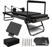 XZEIT Máquina reformador Pilates Plegable, Equipo de Pilates para Entrenamiento en el hogar, Traje de máquina reformador con 5 Tubo de Resorte de Acero Inoxidable y Caja Cuadrada, trampolín,Negro