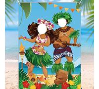 XZEIT Pancarta de fondo de fiesta hawaiana, pancarta de cabina de fotos tropical hawaiana para fiesta de verano en la piscina de la playa Luau, pareja verano playa decoración tropical fiesta en la pla