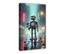 XZGTHYTYUY Póster de lienzo con texto en inglés "A Robot's Tender Gesture in The Storm" para decoración de pared o sala de estar, dormitorio, 60 x 90 cm