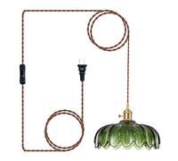 XZHGCEE Lámpara colgante con enchufe: Lámpara colgante vintage de cristal verde con cable de 450 cm e interruptor giratorio para cocina, mesa de comedor, sala de estar, baño y apartamento de alquiler.