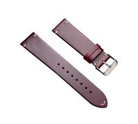 Xzhomfm Correa de reloj de cuero cera de aceite vintage con liberación rápida 18-24mm con hebilla a pasador plateada, Rojo, 21mm