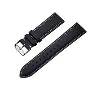 Xzhomfm Correa de reloj de cuero Crazy Horse suave vintage 14-24mm con hebilla a pasador plateada, Negro, 14mm