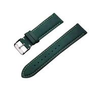 Xzhomfm Correa de reloj de cuero Crazy Horse suave vintage 14-24mm con hebilla a pasador plateada, Verde, 22mm