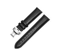 Xzhomfm Correa de reloj de cuero de ternera amigable con la piel 12-24mm con hebilla deployant de doble botón pulsador, Negro, 22mm