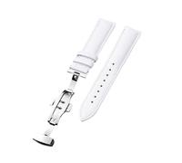Xzhomfm Correa de reloj de cuero de ternera transpirable estilo clásico 10-22mm con hebilla mariposa de doble botón pulsador plateada, Blanco, 10mm