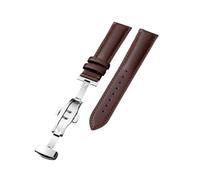 Xzhomfm Correa de reloj de cuero de ternera transpirable estilo clásico 10-22mm con hebilla mariposa de doble botón pulsador plateada, Marrón café, 12mm