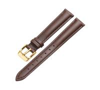 Xzhomfm Correa de reloj de cuero de ternera transpirable y resistente al sudor 10-20mm con hebilla a pasador dorada, Marrón oscuro, 10mm
