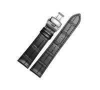 Xzhomfm Correa de reloj de cuero de ternera ultrafino e impermeable 12-24mm con hebilla deployant de doble botón pulsador plateada, Negro, 23mm
