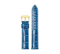 Xzhomfm Correa de reloj de cuero genuino colorido con estampado bambú 10-22mm con hebilla a pasador dorada, Azul, 10m