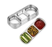 XZJMY 5 cuencos de acero inoxidable con 3 rejillas divididas para salsas, aperitivos, platos para servir aperitivos, platos cuadrados pequeños para condimentos, para cocina, hogar, barbacoa y cena de