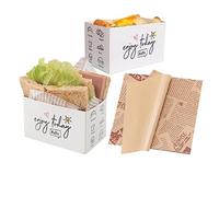 XZJMY Paquete de 50 recipientes de papel para llevar, mini cajas de hamburguesas, cajas de sándwich con 50 hojas de papel de aceite para restaurantes, picnics y recipientes de alimentos de fiesta (C)
