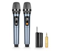 XZL Micrófono inalámbrico UHF, dos micrófonos inalámbricos recargables con receptor de 1/4 pulgadas, frecuencia y volumen ajustables, Plug and Play para cantar karaoke, conferencia, anfitrión de boda,