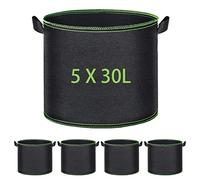 XZMCAT Bolsa de Cultivo 5X 30l, Bolsas de Tela no Tejida para Plantas, Maceta de Cultivo con asa Negro, Bolsa de Plantación Reutilizable para Jardinería y Cultivo de Plantas