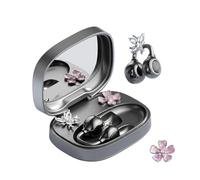 xzqioue Auriculares inalámbricos de oreja abierta para mujer con estuche de carga de espejo de maquillaje, auriculares Bluetooth 6.0 con clip con audio espacial, incluye aretes de flores y mariposas