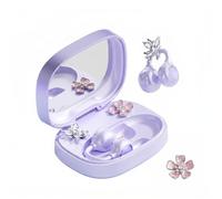 xzqioue Auriculares inalámbricos de oreja abierta para mujer con estuche de carga de espejo de maquillaje, auriculares Bluetooth 6.0 con clip con audio espacial, incluye aretes de flores y mariposas