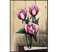 XZSFD NBGEA Bernard Buffet Póster Impresiones en color Arte de pared abstracto Bodegón Cuadro《Rosas rosas》Bernard Buffet Pintura en lienzo para decoración del hogar 40x60cm Sin marco