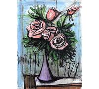 XZSFD NBGEA Bernard Buffet Póster Impresiones en color Arte de pared abstracto Bodegón Cuadro《Rosas rosas》Bernard Buffet Pintura en lienzo para decoración del hogar 40x60cm Sin marco