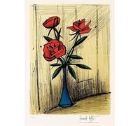 XZSFD NBGEA Bernard Buffet Póster Impresiones en color Cuadro abstracto de pared Bodegón《Jarrón de rosas》 Bernard Buffet Cuadro en lienzo para decoración del hogar 40x60cm sin marco