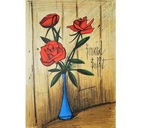 XZSFD NBGEA Bernard Buffet Póster Impresiones en color Cuadro abstracto de pared Bodegón《Jarrón de rosas》Bernard Buffet Cuadro en lienzo para decoración del hogar 40x60cm sin marco