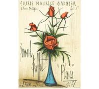 XZSFD NBGEA Bernard Buffet Póster Impresiones en color Cuadro abstracto de pared Bodegón《Jarrón de rosas》Bernard Buffet Cuadro en lienzo para decoración del hogar 40x60cm sin marco