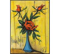 XZSFD NBGEA Bernard Buffet Póster Impresiones en color Cuadro abstracto de pared Bodegón《Jarrón de rosas》Bernard Buffet Cuadro en lienzo para decoración del hogar 40x60cm sin marco