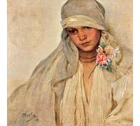 XZSFD NBGEA Póster de Alphonse Mucha Impresiones en color Cuadro de arte de pared moderno《La novia》Alphonse Mucha Retrato de la gente Pintura en lienzo para decoración del hogar 50x50cm sin marco