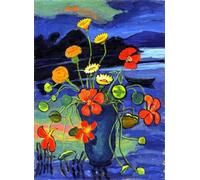 XZSFD NBGEA Póster de Gabriele Munter Arte abstracto en la pared《Floral frente a un paisaje》por Gabriele Munter Grabados y pintura en lienzo para la decoración del hogar 40x55cm Sin enmarcar