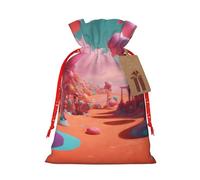 Xzsxhe Bolsas de regalo de Navidad con estampado de Candy Land, bolsas de regalo con cordón, bolsa de almacenamiento de caramelos, reutilizable, para fiestas, pequeñas, color