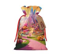 Xzsxhe Bolsas de regalo de Navidad con estampado de Candy Land, bolsas de regalo con cordón, bolsa de almacenamiento de caramelos, reutilizable, para fiestas, pequeñas, color