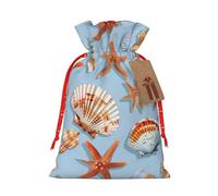 Xzsxhe Bolsas de regalo de Navidad con estampado de estrellas de mar y conchas marinas, bolsas de regalo con cordón, bolsa de almacenamiento de caramelos, reutilizable para fiestas
