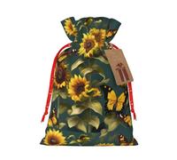 Xzsxhe Bolsas de regalo de Navidad con estampado de mariposas florales y girasoles, bolsas de regalo con cordón, bolsa de almacenamiento de caramelos, reutilizable, para fiesta, mediano, negro