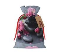 Xzsxhe Bolsas de regalo de Navidad con estampado de piedras y rosas de spa, bolsas de regalo con cordón, bolsa de almacenamiento de caramelos, reutilizable para fiestas