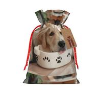 Xzsxhe Bonito cuenco de hueso de perro con estampado de huellas de Navidad, bolsas de regalo con cordón, bolsa de almacenamiento de caramelos, reutilizable, para fiestas, pequeñas, color negro