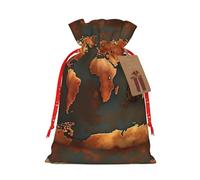 Xzsxhe Rust - Bolsas de regalo de Navidad con estampado de mapa del mundo, bolsas de regalo con cordón, bolsa de almacenamiento de caramelos, reutilizable, para fiestas, tamaño