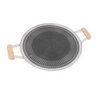XZXCVN Sartén Parrilla Coreana Antiadherente Redonda, Compatible Inducción y Gas, Para Cocinar Interior y Exterior - Calentamiento Rápido y Uniforme, Mangos de Madera Cómodos, Fácil (38cm)