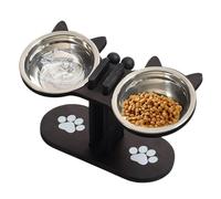 y Bebedero para Gatos - Elevado en Madera con 15 Grados de inclinación | Estación Alimentación para Gatos,Almacenamiento Agua Diaria Cachorros Senior Exterior Hogar Viaje
