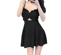 y el Sur Traje de baño Sling Femenino Dos Piezas Bloqueador Solar Manga Larga Vestido de Abrigo pequeño Traje de baño de Aguas Termales Conservador Vacaciones Delgadas (Black, L)