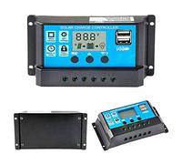 Y&H Regulador de carga solar de 10 A, 12 V/24 V, controlador de panel solar, batería inteligente con puerto USB dual de 5 V, pantalla LCD