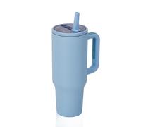 Y·J&H - Vaso de viaje de 1200 ml, doble pared, aislada al vacío, taza de café de acero inoxidable con asa y popote abatible, sin BPA, azul cielo