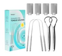Y-Kelin 4 Piezas Raspadores de Lengua de Acero Inoxidable con Ganchos, Raspadores de Lengua de Metal para Adultos, para Cuidado Bucal, Aliento Fresco y Lengua Limpia (Forma de U y Tipo Abierto)