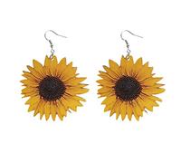 y moderno patrón de girasol Pendientes grandes de Borde 3D Temperamento de tendencias y Estilo largo de girasol (Yellow, One Size)