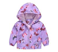 y niña primavera e invierno viento casual impresión ligera chaqueta con capucha chaqueta niños mochila, morado, 18-24 meses